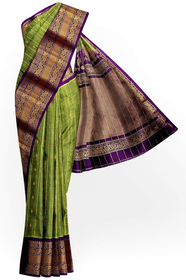 Handloom Gadwal SICO ( silk cotton) saree in mehndi  green