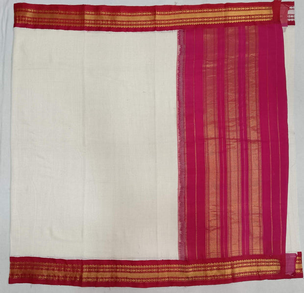 Handloom Gadwal pure cotton saree in fine checks in  white with silk pallu