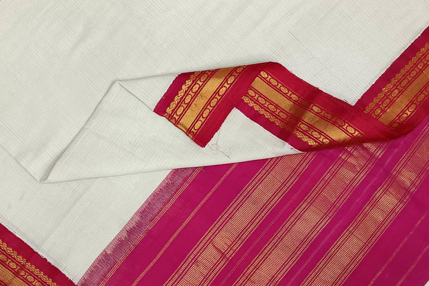 Handloom Gadwal pure cotton saree in fine checks in  white with silk pallu