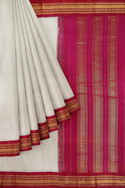 Handloom Gadwal pure cotton saree in fine checks in  white with silk pallu