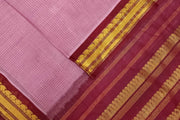 Handloom Gadwal pure cotton saree in fine checks in pink with silk pallu