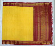 Handloom Gadwal pure cotton saree in fine checks in yellow with silk pallu