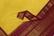 Handloom Gadwal pure cotton saree in fine checks in yellow with silk pallu