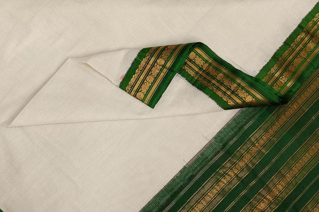 Handloom Gadwal pure cotton saree in fine checks in  white  with silk pallu