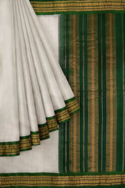 Handloom Gadwal pure cotton saree in fine checks in  white  with silk pallu