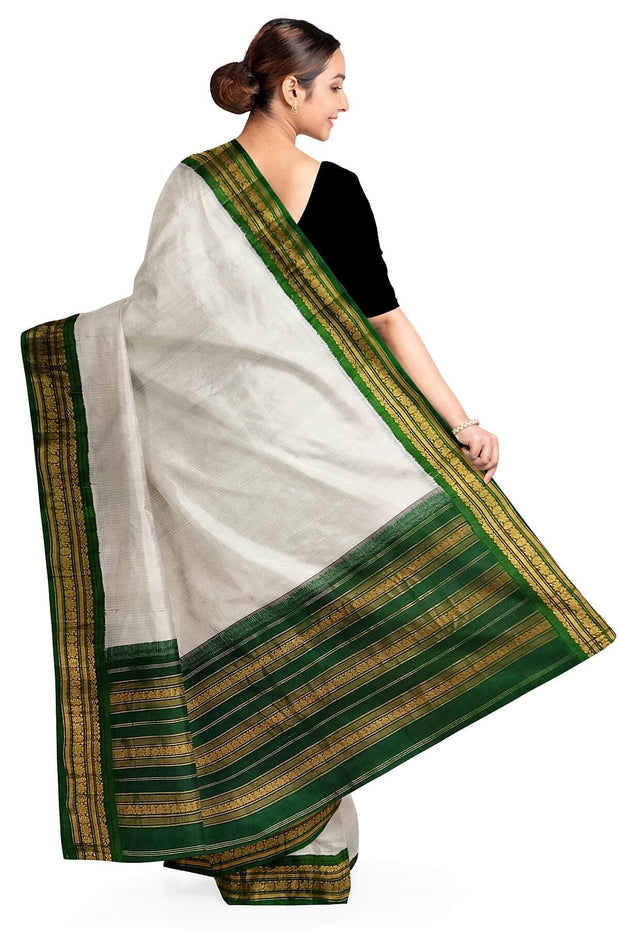 Handloom Gadwal pure cotton saree in fine checks in  white  with silk pallu