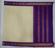 Handloom Gadwal pure cotton saree in fine checks in beige with silk pallu