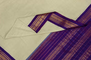 Handloom Gadwal pure cotton saree in fine checks in beige with silk pallu