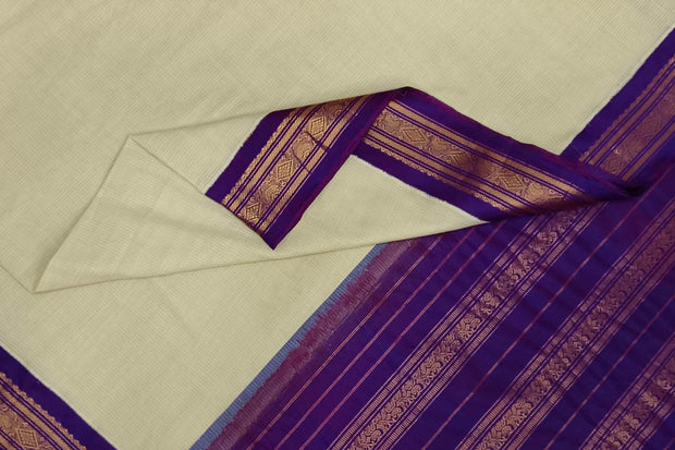 Handloom Gadwal pure cotton saree in fine checks in beige with silk pallu