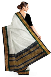 Handloom Gadwal pure cotton saree in fine checks in white with silk pallu