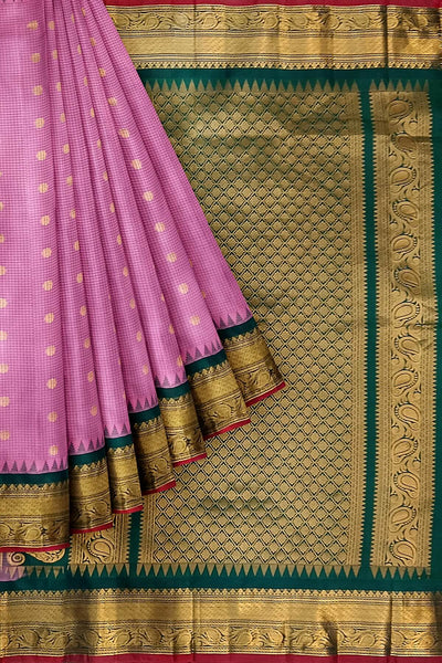 Gadwal pure silk saree in  pink in fine checks