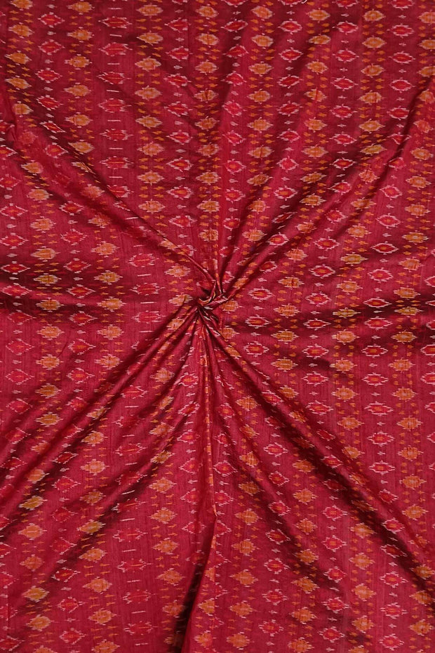 Handwoven Ikat pure silk fabric in  maroon in dupion finish