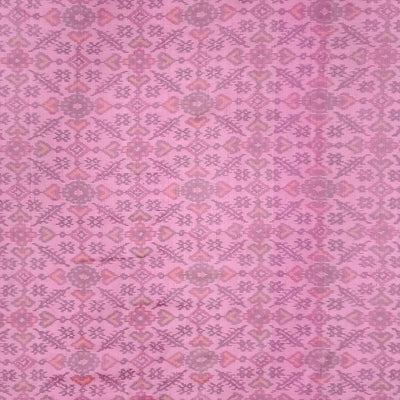 Handwoven Ikat pure silk fabric in pink in dupion finish