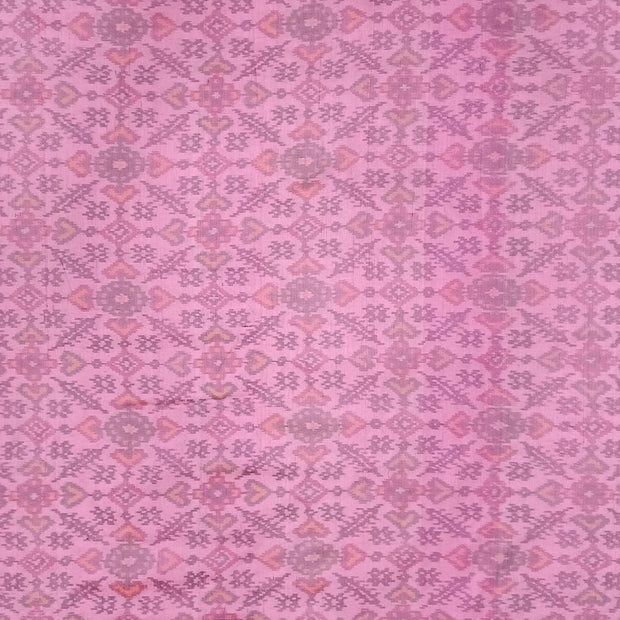 Handwoven Ikat pure silk fabric in pink in dupion finish