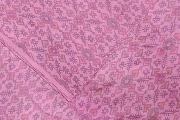 Handwoven Ikat pure silk fabric in pink in dupion finish