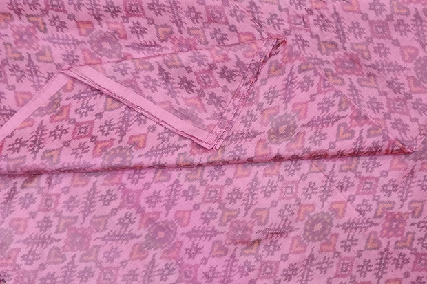 Handwoven Ikat pure silk fabric in pink in dupion finish