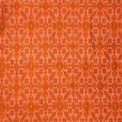 Handwoven Ikat pure silk fabric in orange in dupion finish