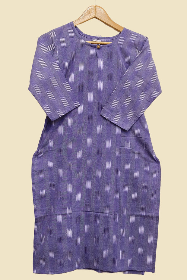 Handwoven ikat cotton kurti in straight cut in  lavender