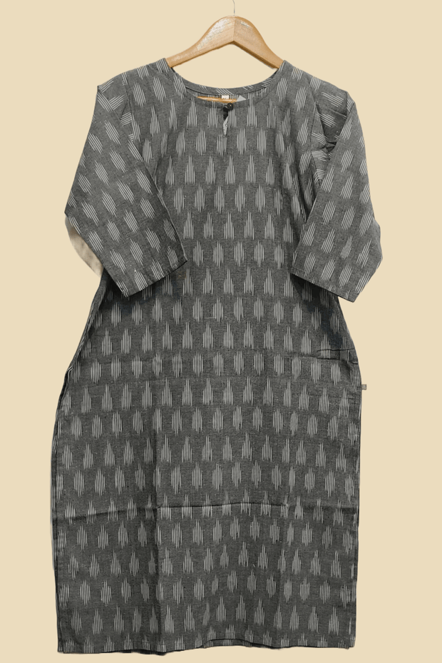 Handwoven ikat cotton kurti in straight cut in grey