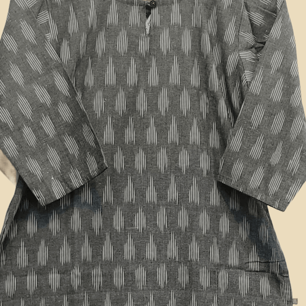 Handwoven ikat cotton kurti in straight cut in grey