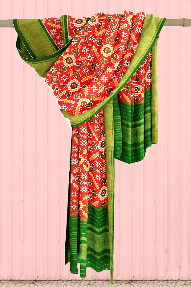 Handwoven Ikkat pure silk dupatta in red in pan patola pattern