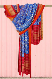 Handwoven Ikat pure silk dupatta in double shaded blue
