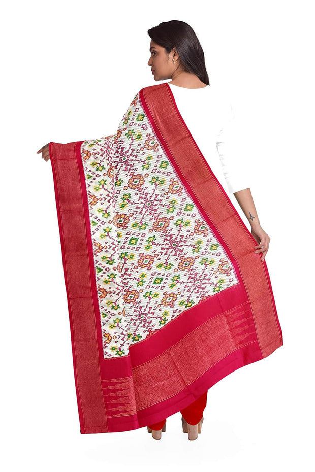 Handwoven Ikkat pure silk dupatta in off white in navratan pattern