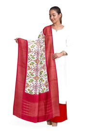 Handwoven Ikkat pure silk dupatta in off white in navratan pattern