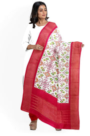 Handwoven Ikkat pure silk dupatta in off white in navratan pattern