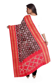 Handwoven Ikat pure silk dupatta in coffee brown in diamond pattern