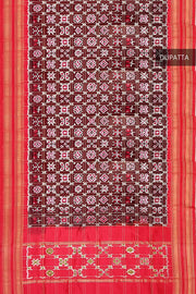 Handwoven Ikat pure silk dupatta in coffee brown in diamond pattern