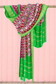 Handwoven Ikat pure silk dupatta in pink in narikunj pattern