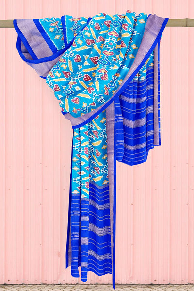 Handwoven Ikat pure silk dupatta in blue in pan bhat pattern