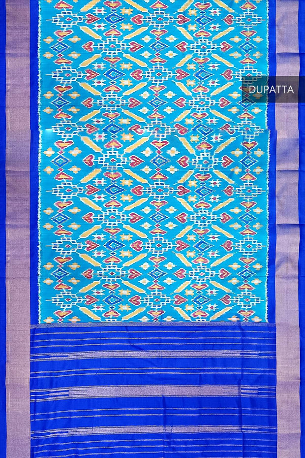 Handwoven Ikat pure silk dupatta in blue in pan bhat pattern