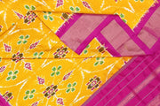 Handwoven ikat pure silk dupatta in  yellow  in pan bhat  pattern