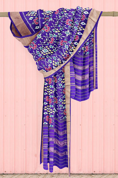 Handwoven ikat pure silk dupatta in violet in navratan pattern