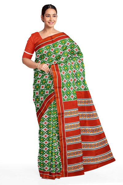 TWILL WEAVE silk saree in green   in chokta bhat ( diamond ) pattern