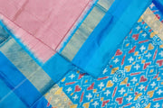 Handwoven Ikat pure silk saree in pink  in fine checks