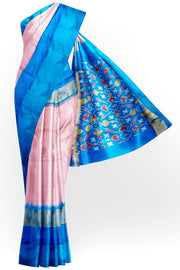 Handwoven Ikat pure silk saree in pink  in fine checks