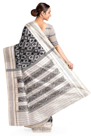 Handwoven Ikat pure silk saree in  off white in pan bhat pattern with silk borders