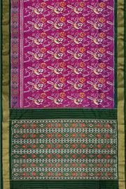 Handwoven ikat pure silk saree in  purple with bird motifs