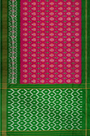 Handwoven ikat pure silk saree in pink with abstract pattern on the body