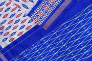 Handwoven ikat pure silk saree in silver with leaf motifs on the body