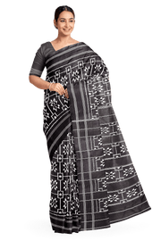 Handwoven ikat pure silk saree in black in telia pattern