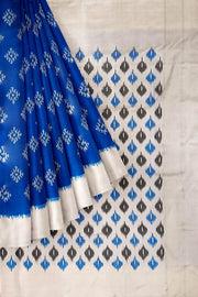 Handwoven ikat pure silk sare in cobalt blue in diamond  pattern