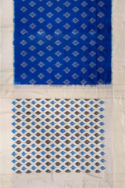 Handwoven ikat pure silk sare in cobalt blue in diamond  pattern