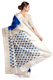 Handwoven ikat pure silk sare in cobalt blue in diamond  pattern