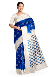 Handwoven ikat pure silk sare in cobalt blue in diamond  pattern