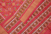 Handwoven ikat pure silk saree in red in navratan pattern