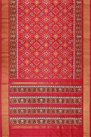 Handwoven ikat pure silk saree in red in navratan pattern